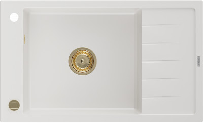 Mexen Elias  konyhai mosogató gránit 1 medence+csepegtetö+ pop up szifon  795 x 480 mm, fehér , szifon  arany  - 6511791005-20-G 1 medencés