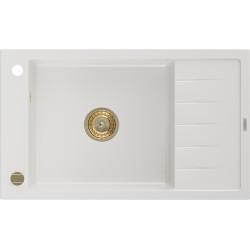 Mexen Elias  konyhai mosogató gránit 1 medence+csepegtetö+ pop up szifon  795 x 480 mm, fehér , szifon  arany  - 6511791005-20-G 1 medencés 1 medencés 406959 Mexen