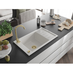 Mexen Elias  konyhai mosogató gránit 1 medence+csepegtetö+ pop up szifon  795 x 480 mm, fehér , szifon  arany  - 6511791005-20-G 1 medencés 1 medencés 406959 Mexen