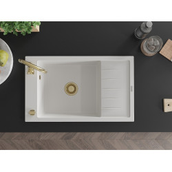 Mexen Elias  konyhai mosogató gránit 1 medence+csepegtetö+ pop up szifon  795 x 480 mm, fehér , szifon  arany  - 6511791005-20-G 1 medencés