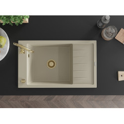Mexen Elias  konyhai mosogató gránit 1 medence+csepegtetö+ pop up szifon  795 x 480 mm, beige, szifon  arany  - 6511791005-69-G 1 medencés