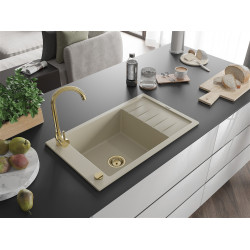 Mexen Elias  konyhai mosogató gránit 1 medence+csepegtetö+ pop up szifon  795 x 480 mm, beige, szifon  arany  - 6511791005-69-G 1 medencés 1 medencés 406959 Mexen