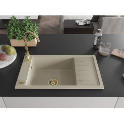 Mexen Elias  konyhai mosogató gránit 1 medence+csepegtetö+ pop up szifon  795 x 480 mm, beige, szifon  arany  - 6511791005-69-G 1 medencés