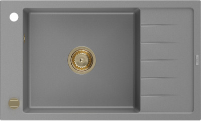 Mexen Elias  konyhai mosogató gránit 1 medence+csepegtetö+ pop up szifon  795 x 480 mm, szürke , szifon  arany  - 6511791005-71-G 1 medencés