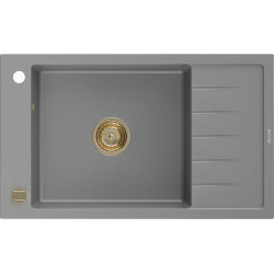 Mexen Elias  konyhai mosogató gránit 1 medence+csepegtetö+ pop up szifon  795 x 480 mm, szürke , szifon  arany  - 6511791005-71-G 1 medencés 1 medencés 406959 Mexen