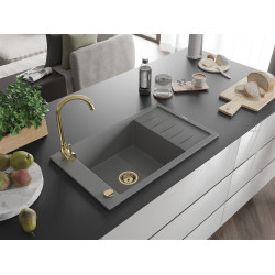 Mexen Elias  konyhai mosogató gránit 1 medence+csepegtetö+ pop up szifon  795 x 480 mm, szürke , szifon  arany  - 6511791005-71-G 1 medencés 1 medencés 406959 Mexen