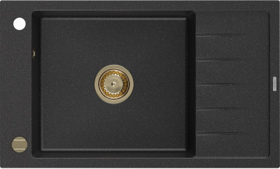Mexen Elias  konyhai mosogató gránit 1 medence+csepegtetö+ pop up szifon  795 x 480 mm, fekete / króm, szifon  arany  - 6511791005-73-G 1 medencés