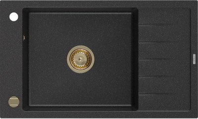 Mexen Elias  konyhai mosogató gránit 1 medence+csepegtetö+ pop up szifon  795 x 480 mm, fekete / króm, szifon  arany  - 6511791005-73-G 1 medencés