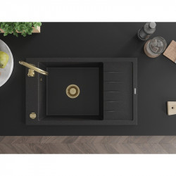 Mexen Elias  konyhai mosogató gránit 1 medence+csepegtetö+ pop up szifon  795 x 480 mm, fekete / króm, szifon  arany  - 6511791005-73-G 1 medencés