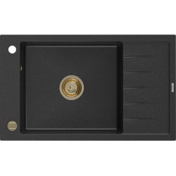 Mexen Elias  konyhai mosogató gránit 1 medence+csepegtetö+ pop up szifon  795 x 480 mm, fekete / króm, szifon  arany  - 6511791005-73-G 1 medencés 1 medencés 406959 Mexen
