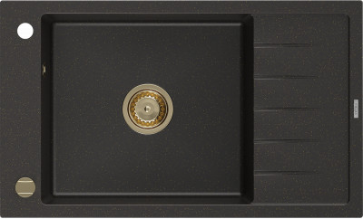 Mexen Elias  konyhai mosogató gránit 1 medence+csepegtetö+ pop up szifon  795 x 480 mm, fekete / arany, szifon  arany  - 6511791005-75-G 1 medencés