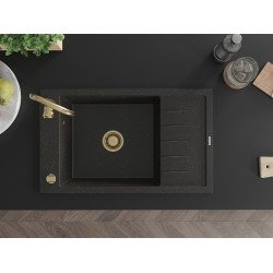 Mexen Elias  konyhai mosogató gránit 1 medence+csepegtetö+ pop up szifon  795 x 480 mm, fekete / arany, szifon  arany  - 6511791005-75-G 1 medencés