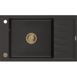 Mexen Elias  konyhai mosogató gránit 1 medence+csepegtetö+ pop up szifon  795 x 480 mm, fekete / arany, szifon  arany  - 6511791005-75-G 1 medencés 1 medencés 406959 Mexen
