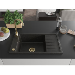 Mexen Elias  konyhai mosogató gránit 1 medence+csepegtetö+ pop up szifon  795 x 480 mm, fekete / arany, szifon  arany  - 6511791005-75-G 1 medencés