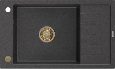 Mexen Elias  konyhai mosogató gránit 1 medence+csepegtetö+ pop up szifon  795 x 480 mm, fekete köhatasu, szifon  arany  - 6511791005-76-G 1 medencés