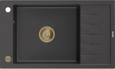 Mexen Elias  konyhai mosogató gránit 1 medence+csepegtetö+ pop up szifon  795 x 480 mm, fekete köhatasu, szifon  arany  - 6511791005-76-G 1 medencés