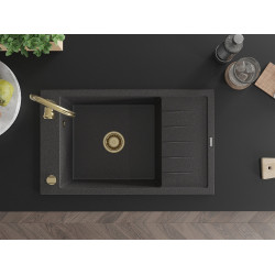 Mexen Elias  konyhai mosogató gránit 1 medence+csepegtetö+ pop up szifon  795 x 480 mm, fekete köhatasu, szifon  arany  - 6511791005-76-G 1 medencés