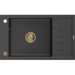 Mexen Elias  konyhai mosogató gránit 1 medence+csepegtetö+ pop up szifon  795 x 480 mm, fekete köhatasu, szifon  arany  - 6511791005-76-G 1 medencés 1 medencés 406959 Mexen