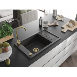 Mexen Elias  konyhai mosogató gránit 1 medence+csepegtetö+ pop up szifon  795 x 480 mm, fekete köhatasu, szifon  arany  - 6511791005-76-G 1 medencés 1 medencés 406959 Mexen