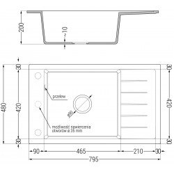 Mexen Elias  konyhai mosogató gránit 1 medence+csepegtetö+ pop up szifon  795 x 480 mm, fekete köhatasu, szifon  arany  - 6511791005-76-G 1 medencés