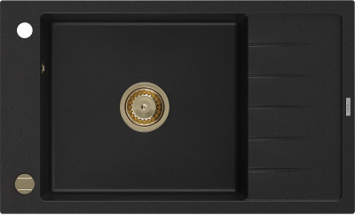 Mexen Elias  konyhai mosogató gránit 1 medence+csepegtetö+ pop up szifon  795 x 480 mm, fekete , szifon  arany  - 6511791005-77-G 1 medencés