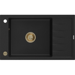 Mexen Elias  konyhai mosogató gránit 1 medence+csepegtetö+ pop up szifon  795 x 480 mm, fekete , szifon  arany  - 6511791005-77-G 1 medencés 1 medencés 406959 Mexen