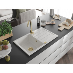Mexen Bruno  konyhai mosogató gránit 1 medence+csepegtetö+ pop up szifon  795 x 495 mm, fehér , szifon  arany  - 6513791010-20-G 1 medencés 1 medencés 406959 Mexen
