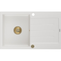 Mexen Bruno  konyhai mosogató gránit 1 medence+csepegtetö+ pop up szifon  795 x 495 mm, fehér , szifon  arany  - 6513791010-20-G 1 medencés 1 medencés 406959 Mexen