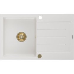 Mexen Bruno  konyhai mosogató gránit 1 medence+csepegtetö+ pop up szifon  795 x 495 mm, fehér , szifon  arany  - 6513791010-20-G 1 medencés 1 medencés 406959 Mexen