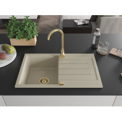 Mexen Bruno  konyhai mosogató gránit 1 medence+csepegtetö+ pop up szifon  795 x 495 mm, beige, szifon  arany  - 6513791010-69-G 1 medencés