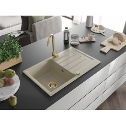 Mexen Bruno  konyhai mosogató gránit 1 medence+csepegtetö+ pop up szifon  795 x 495 mm, beige, szifon  arany  - 6513791010-69-G 1 medencés 1 medencés 406959 Mexen