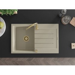 Mexen Bruno  konyhai mosogató gránit 1 medence+csepegtetö+ pop up szifon  795 x 495 mm, beige, szifon  arany  - 6513791010-69-G 1 medencés