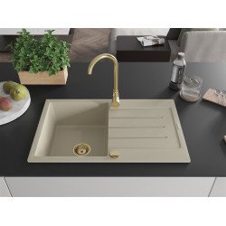 Mexen Bruno  konyhai mosogató gránit 1 medence+csepegtetö+ pop up szifon  795 x 495 mm, beige, szifon  arany  - 6513791010-69-G 1 medencés