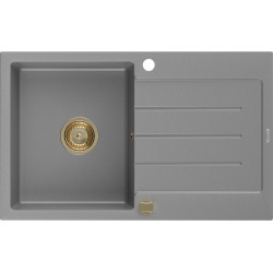 Mexen Bruno  konyhai mosogató gránit 1 medence+csepegtetö+ pop up szifon  795 x 495 mm, szürke , szifon  arany  - 6513791010-71-G 1 medencés 1 medencés 406959 Mexen