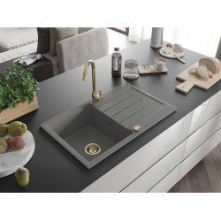 Mexen Bruno  konyhai mosogató gránit 1 medence+csepegtetö+ pop up szifon  795 x 495 mm, szürke , szifon  arany  - 6513791010-71-G 1 medencés 1 medencés 406959 Mexen