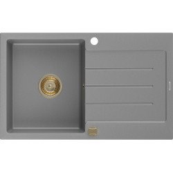 Mexen Bruno  konyhai mosogató gránit 1 medence+csepegtetö+ pop up szifon  795 x 495 mm, szürke , szifon  arany  - 6513791010-71-G 1 medencés 1 medencés 406959 Mexen
