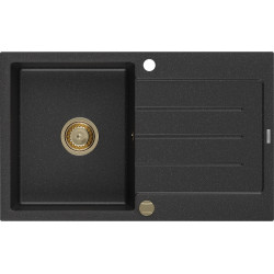Mexen Bruno  konyhai mosogató gránit 1 medence+csepegtetö+ pop up szifon  795 x 495 mm, fekete / króm, szifon  arany  - 6513791010-73-G 1 medencés 1 medencés 406959 Mexen