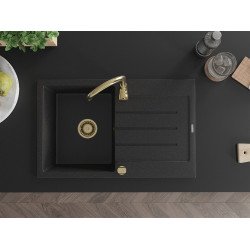Mexen Bruno  konyhai mosogató gránit 1 medence+csepegtetö+ pop up szifon  795 x 495 mm, fekete / króm, szifon  arany  - 6513791010-73-G 1 medencés