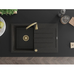 Mexen Bruno  konyhai mosogató gránit 1 medence+csepegtetö+ pop up szifon  795 x 495 mm, fekete / arany, szifon  arany  - 6513791010-75-G 1 medencés