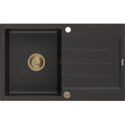Mexen Bruno  konyhai mosogató gránit 1 medence+csepegtetö+ pop up szifon  795 x 495 mm, fekete / arany, szifon  arany  - 6513791010-75-G 1 medencés 1 medencés 406959 Mexen