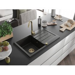 Mexen Bruno  konyhai mosogató gránit 1 medence+csepegtetö+ pop up szifon  795 x 495 mm, fekete / arany, szifon  arany  - 6513791010-75-G 1 medencés