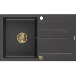 Mexen Bruno  konyhai mosogató gránit 1 medence+csepegtetö+ pop up szifon  795 x 495 mm, fekete köhatasu, szifon  arany  - 6513791010-76-G 1 medencés 1 medencés 406959 Mexen