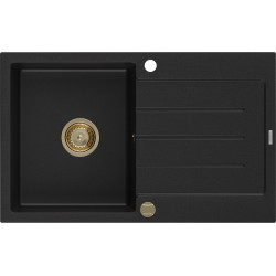 Mexen Bruno  konyhai mosogató gránit 1 medence+csepegtetö+ pop up szifon  795 x 495 mm, fekete , szifon  arany  - 6513791010-77-G 1 medencés 1 medencés 406959 Mexen