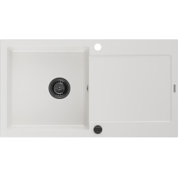 Mexen Leo  konyhai mosogató gránit 1 medence+csepegtetö+ pop up szifon  900 x 500 mm, fehér , szifon  fekete  - 6501901010-20-B 1 medencés 1 medencés 406959 Mexen