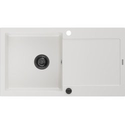Mexen Leo  konyhai mosogató gránit 1 medence+csepegtetö+ pop up szifon  900 x 500 mm, fehér , szifon  fekete  - 6501901010-20-B 1 medencés 1 medencés 406959 Mexen