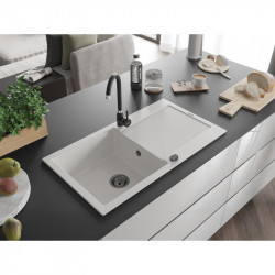 Mexen Leo  konyhai mosogató gránit 1 medence+csepegtetö+ pop up szifon  900 x 500 mm, fehér , szifon  fekete  - 6501901010-20-B 1 medencés 1 medencés 406959 Mexen