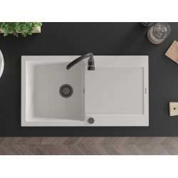 Mexen Leo  konyhai mosogató gránit 1 medence+csepegtetö+ pop up szifon  900 x 500 mm, fehér , szifon  fekete  - 6501901010-20-B 1 medencés