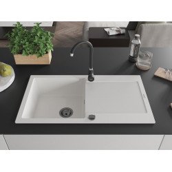 Mexen Leo  konyhai mosogató gránit 1 medence+csepegtetö+ pop up szifon  900 x 500 mm, fehér , szifon  fekete  - 6501901010-20-B 1 medencés