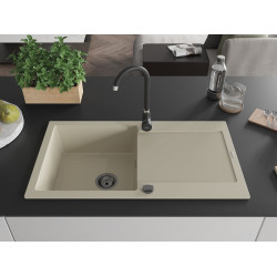 Mexen Leo  konyhai mosogató gránit 1 medence+csepegtetö+ pop up szifon  900 x 500 mm, beige, szifon  fekete  - 6501901010-69-B 1 medencés
