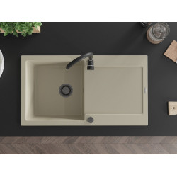 Mexen Leo  konyhai mosogató gránit 1 medence+csepegtetö+ pop up szifon  900 x 500 mm, beige, szifon  fekete  - 6501901010-69-B 1 medencés